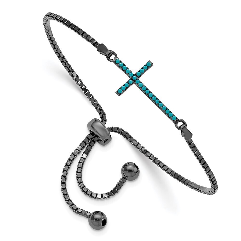 Kazi Luxury Sterling Silver Black-Rhodium Dyed Howlite Cross Adjust. Bracelet